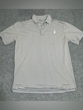 Johnnie-O Prep-Formance Polo Navy White Micro Stripe Coastal Chic Surfer Medium